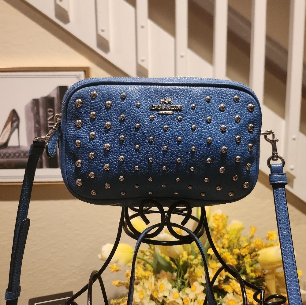COACH Ombre Rivets Crossbody Clutch Silver Lapis Blue bag